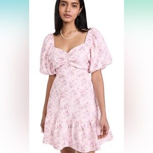 Puff sleeve pink floral textured mini dress with sweetheart neckline size XS